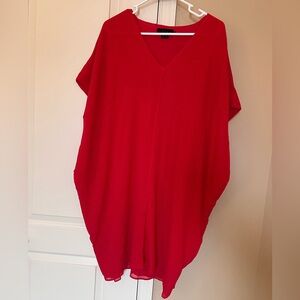 Hatch Scarlet Red Slouch Maternity Cocoon Shift Dress Tunic V-neck ONE SIZE
